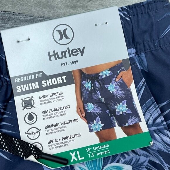 Hurley Mens XL Floral Swim Shorts Navy & Blue 4-Way Stretch 18" Outseam a0096 - Picture 2 of 6